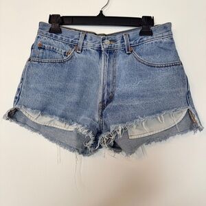 Levi's 550 High Waist Shorts Zip Fly Relaxed Fit Jeans Denim Blue Distressed 32